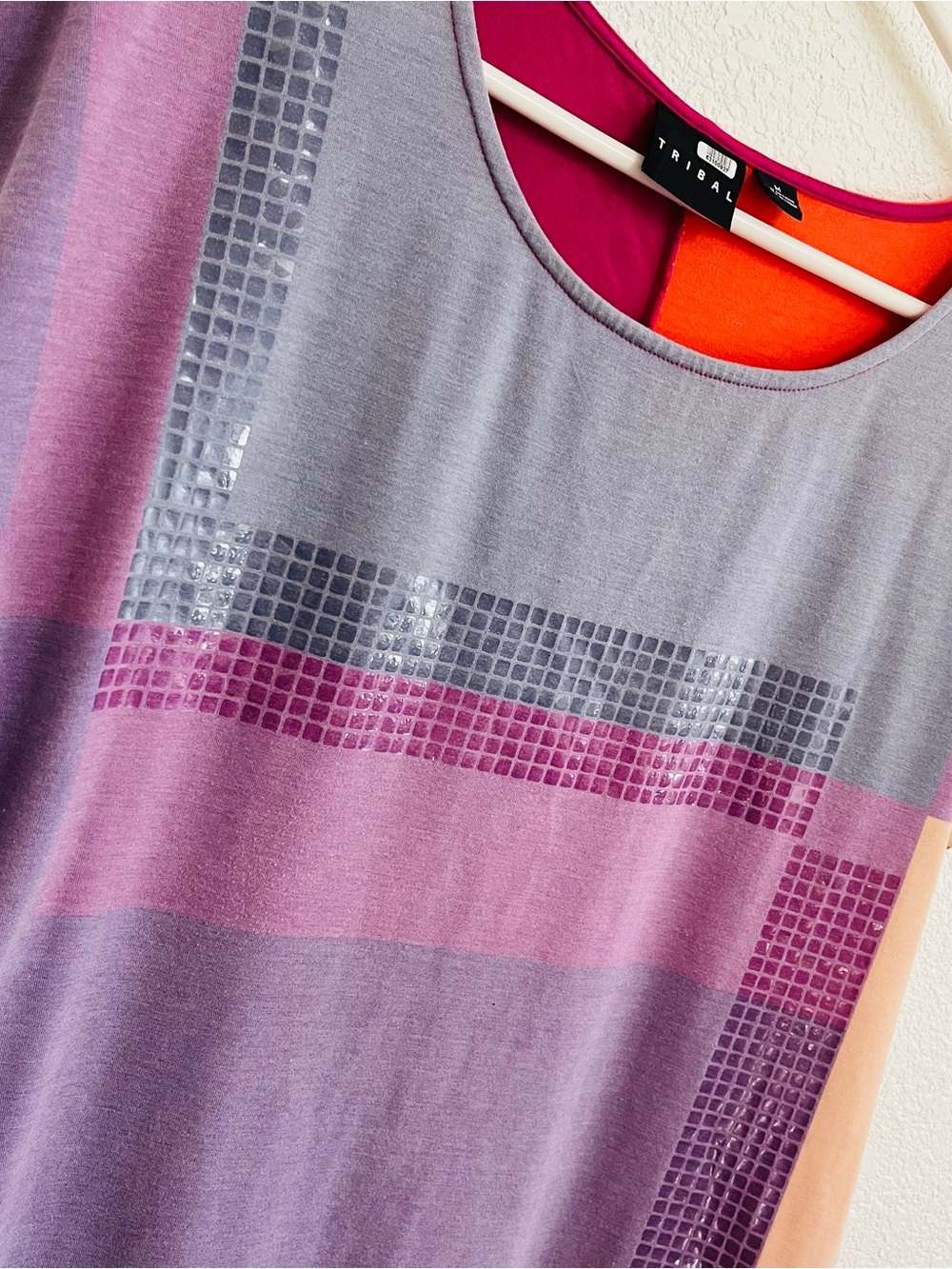 Tribal Sleeveless Scoopneck Short Sleeve in Purple, Pink and Orange